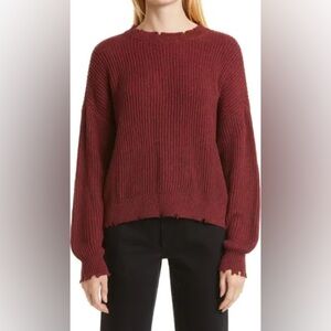 Pistola Eva Distressed Cotton Crew Neck Pullover Sweater in Cherry Black Marl